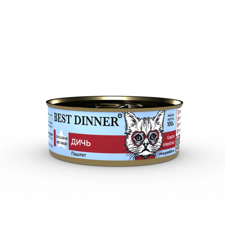 Best Dinner Exclusive Vet Profi Gastro Intestinal Консервы для взрослых кошек при проблемах ЖКТ паштет с дичью 100г